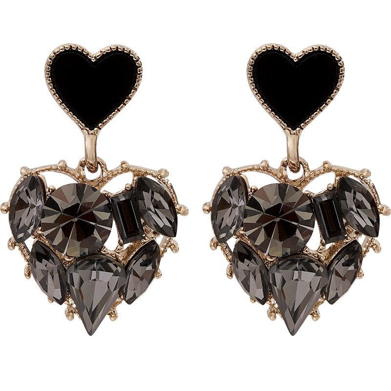Silver Rhinestone Heart Studs