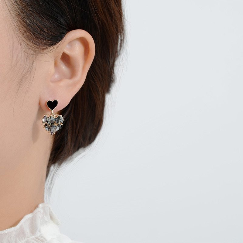 Silver Rhinestone Heart Studs