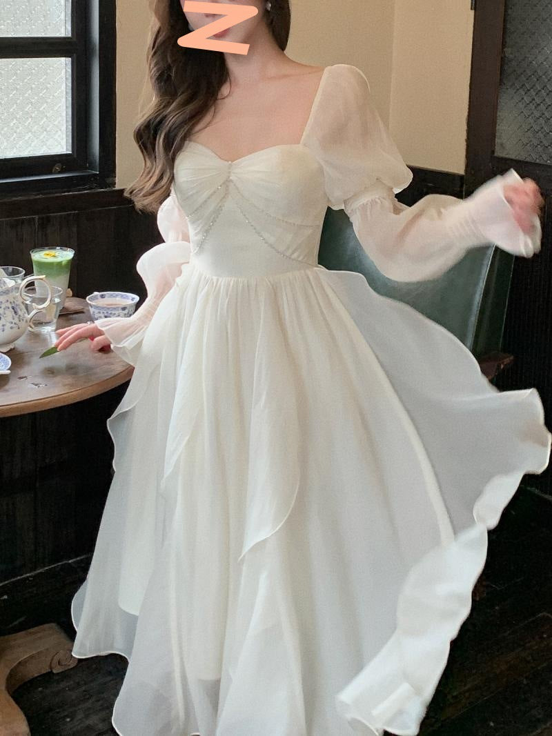 French-style Off-shoulder Tea Break Dress