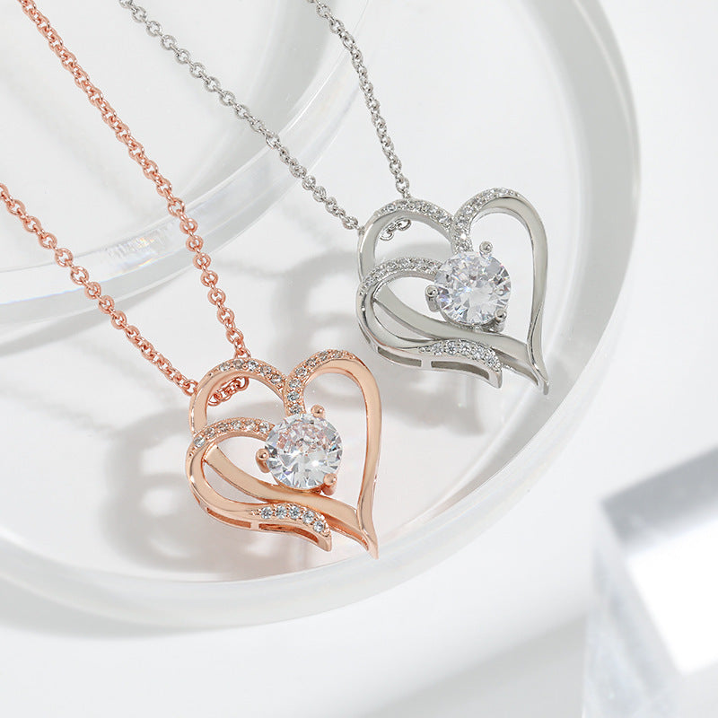 Rhinestones Double Love Necklace