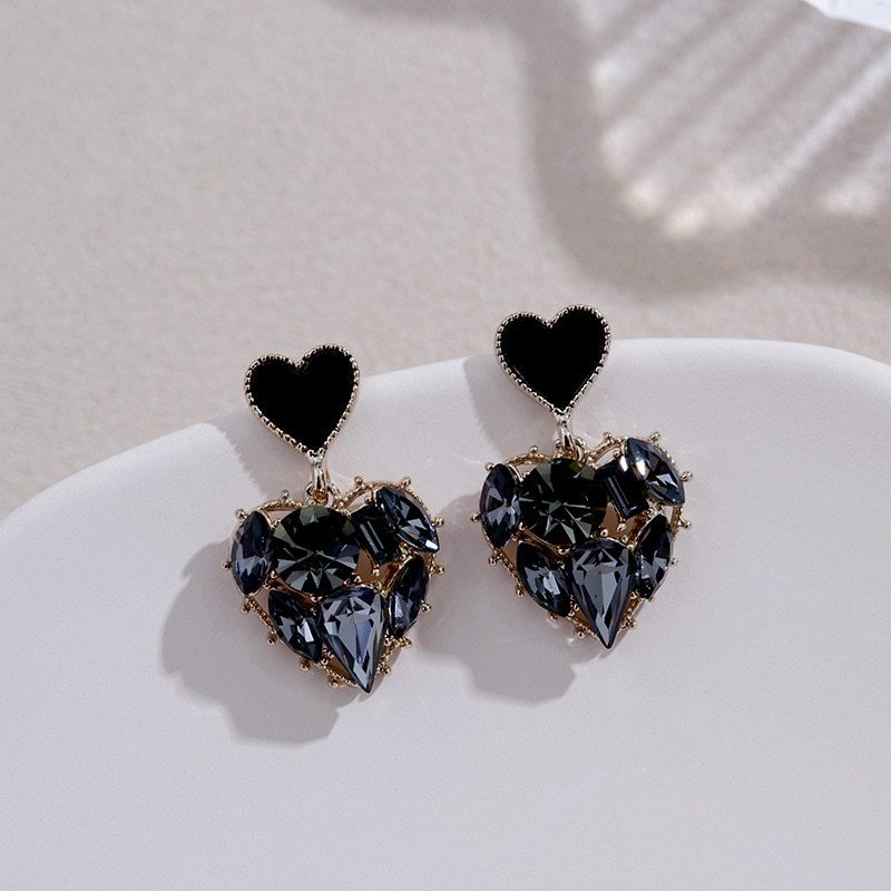 Silver Rhinestone Heart Studs