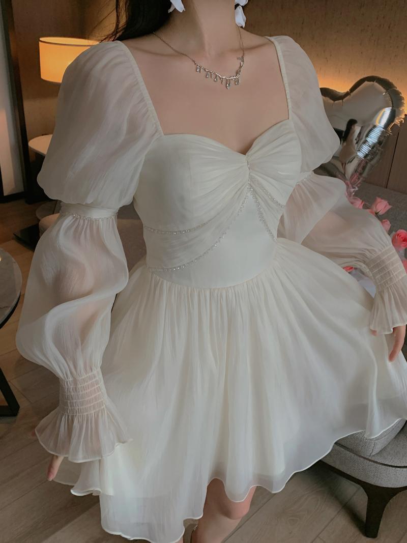 French-style Off-shoulder Tea Break Dress