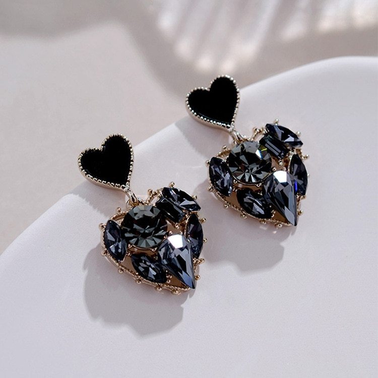 Silver Rhinestone Heart Studs