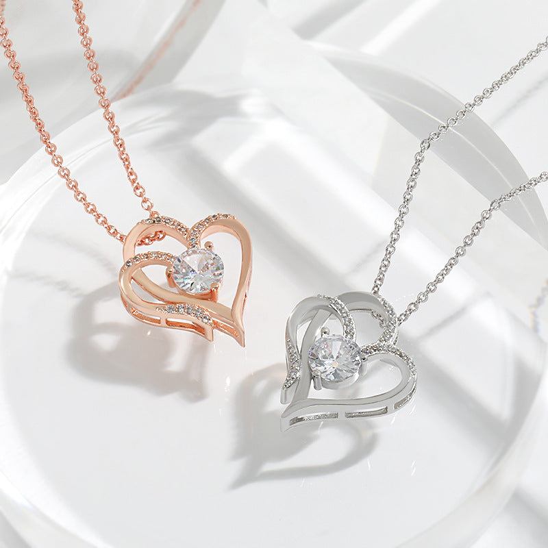 Rhinestones Double Love Necklace
