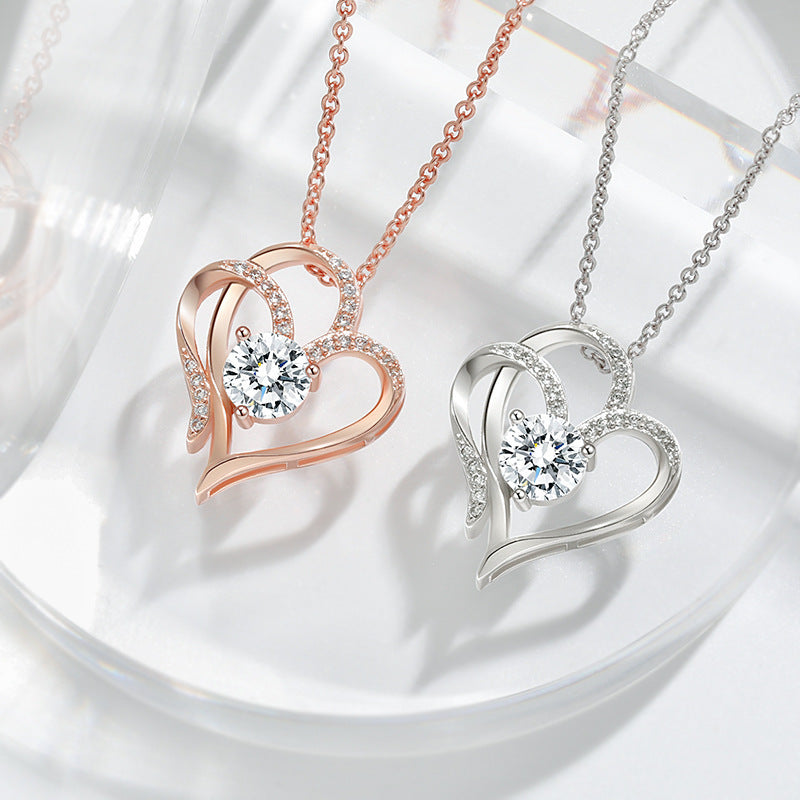 Rhinestones Double Love Necklace