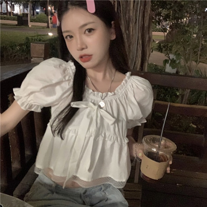 French Short Puff Sleeve Navel Sweet And Spicy Short