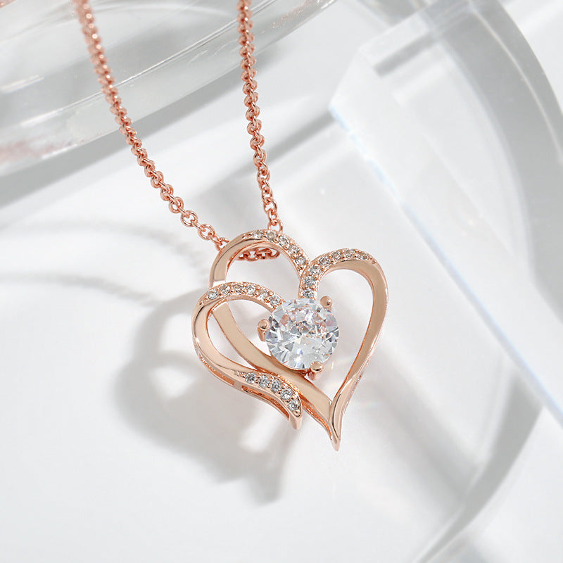 Rhinestones Double Love Necklace