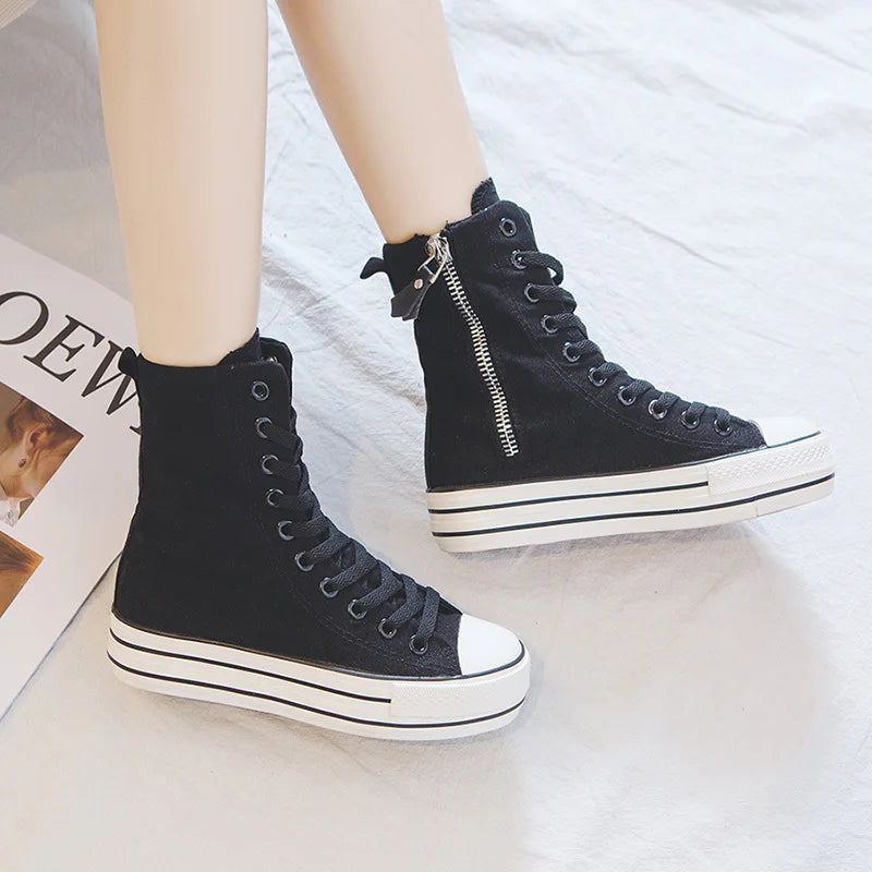 All Black Side Zip Canvas Shoes