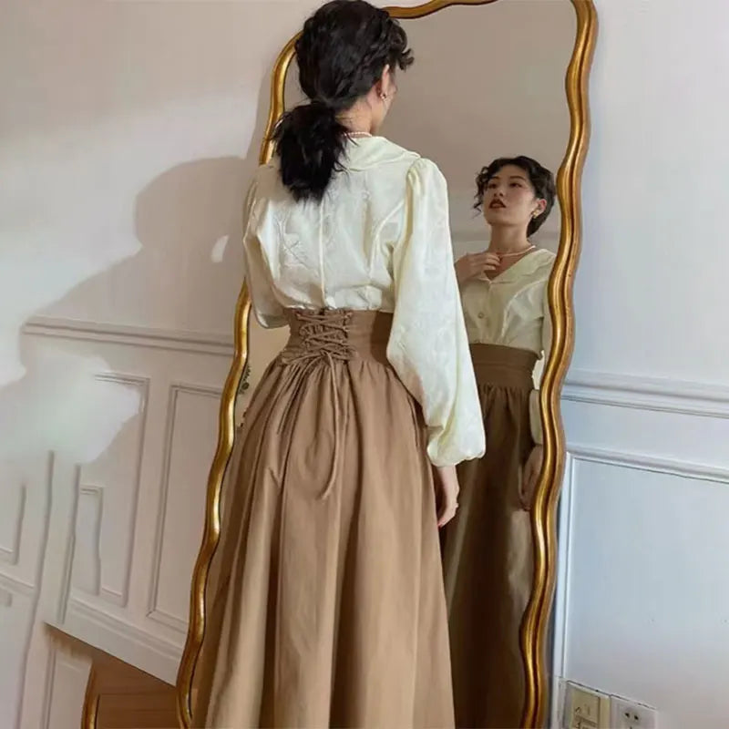 Dark Academia Brown Vintage Maxi Skirt