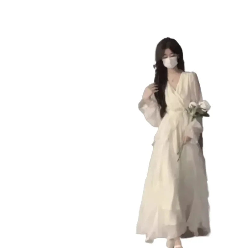 Elegant White Long Sleeve Dress
