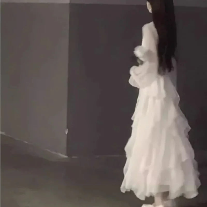 Elegant White Long Sleeve Dress