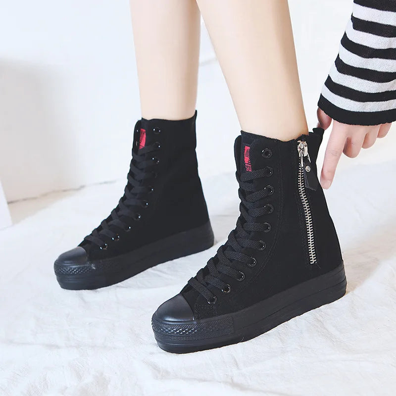 All Black Side Zip Canvas Shoes