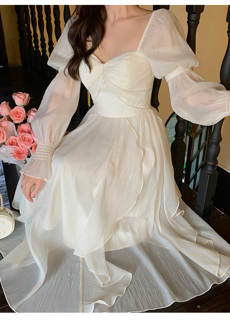 French-style Off-shoulder Tea Break Dress