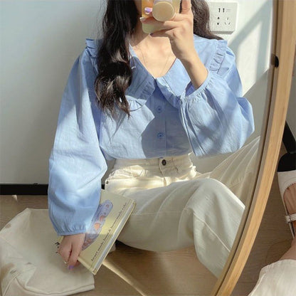 Simple Ruffled Milk Sweet Shirt