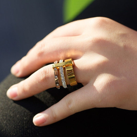 Roman Titanium Letter Ring