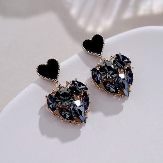 Silver Rhinestone Heart Studs