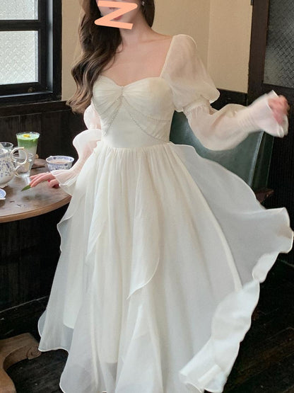 French-style Off-shoulder Tea Break Dress