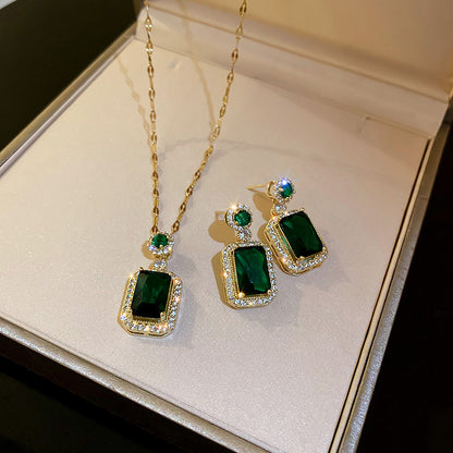 925 Silver Zircon Emerald Set