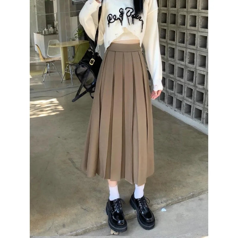 Korean Style Long Pleated Skirt Long Skirts for Women Fashion 2024