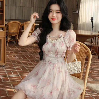 Jielur Lolita Pink Mini Dress