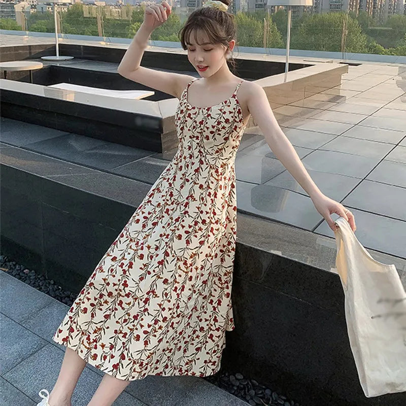 V-neck Floral Sweet Sleeveless Dress