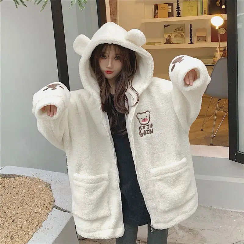 Kawaii Korean Zipper Print Hooded