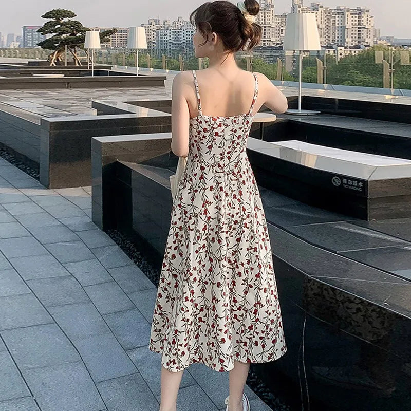 V-neck Floral Sweet Sleeveless Dress