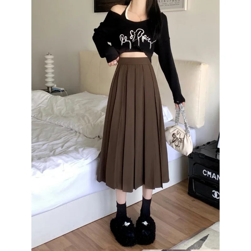 Korean Style Long Pleated Skirt Long Skirts for Women Fashion 2024