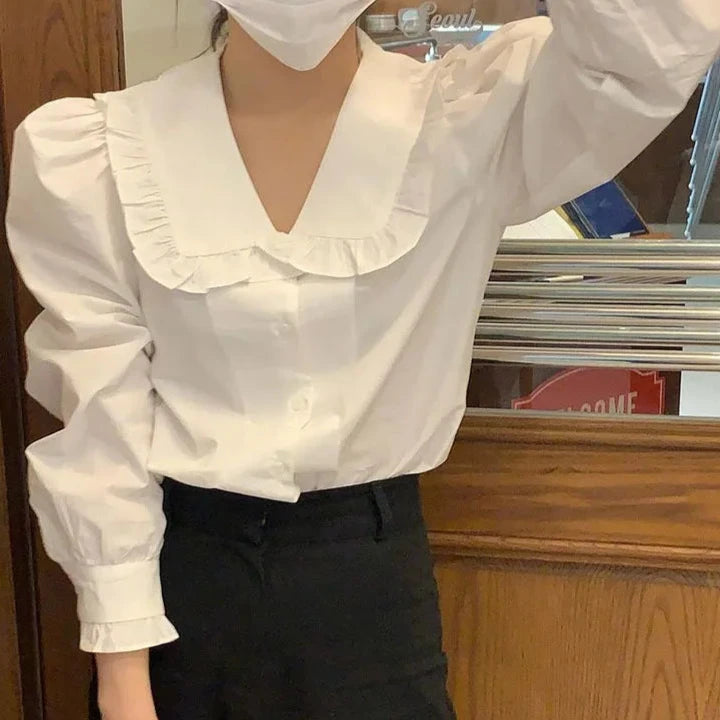 Puff Long Sleeve Solid Blouse