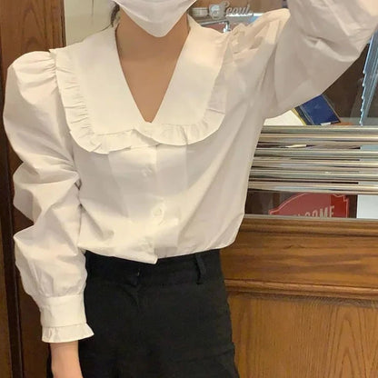 Puff Long Sleeve Solid Blouse