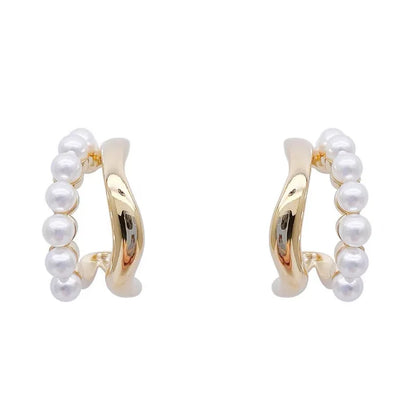 Double-layer design pearl hoop earrings