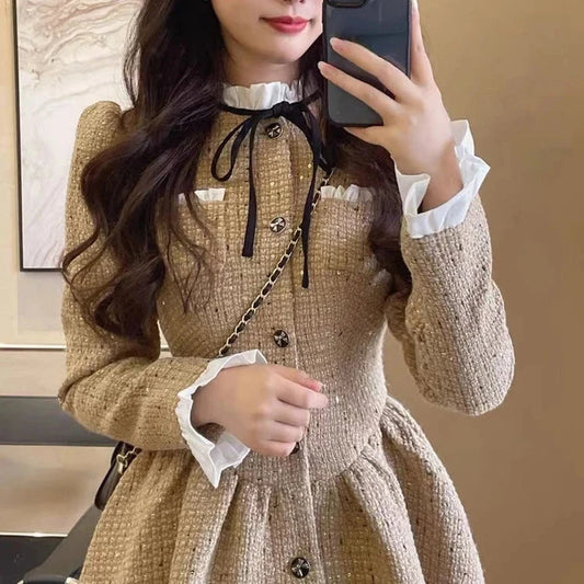 Ruffled Collar Puff Sleeve Dress