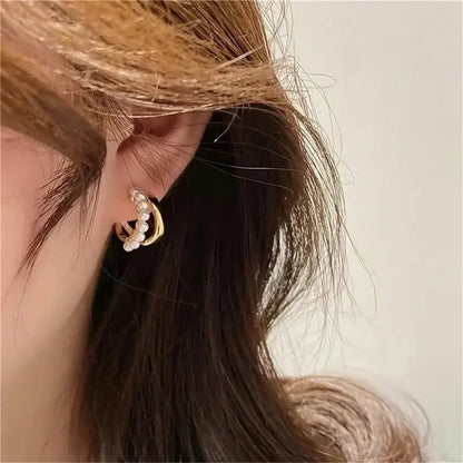 Double-layer design pearl hoop earrings