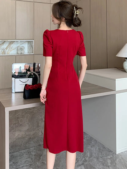 Red Elegant Hollow Out Chic Long Dress