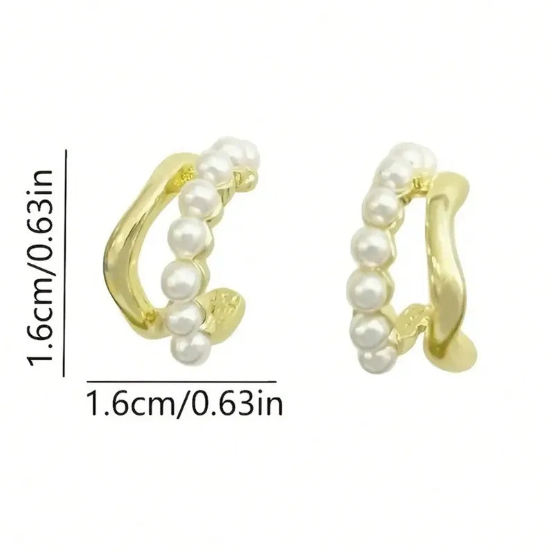 Double-layer design pearl hoop earrings