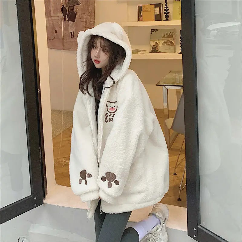 Kawaii Korean Zipper Print Hooded