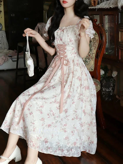 Square Collar Korean Lace Fairy Dress