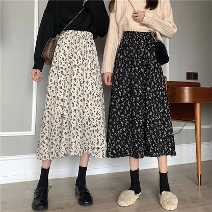 Vintage Floral Print Long Skirts