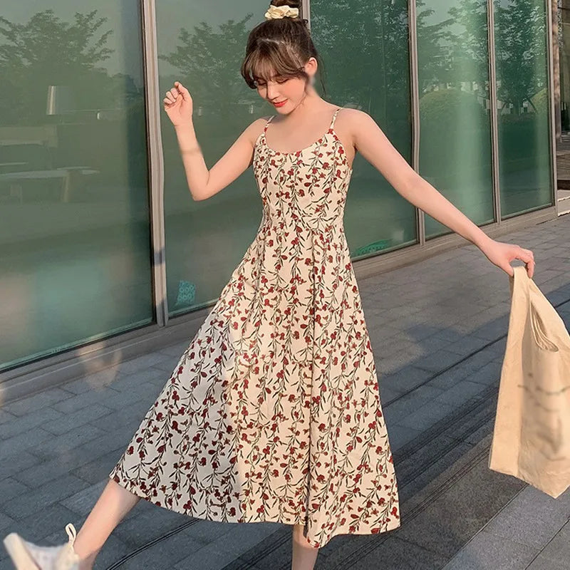 V-neck Floral Sweet Sleeveless Dress