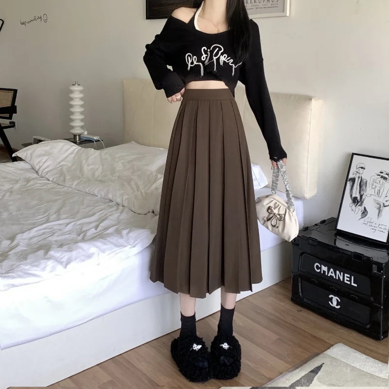 Korean Style Long Pleated Skirt Long Skirts for Women Fashion 2024