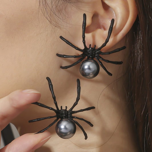 Black Spider Pearl Earrings