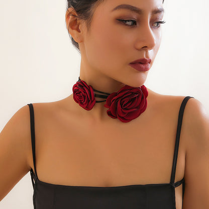 Vintage Rose Lace-up Necklace