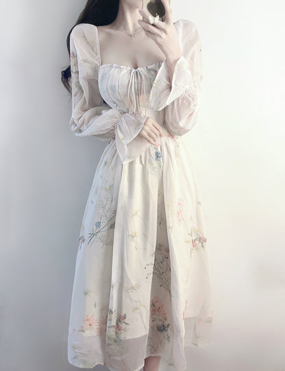 Style Retro High-end High Waisted Ink Painting Long Skirt